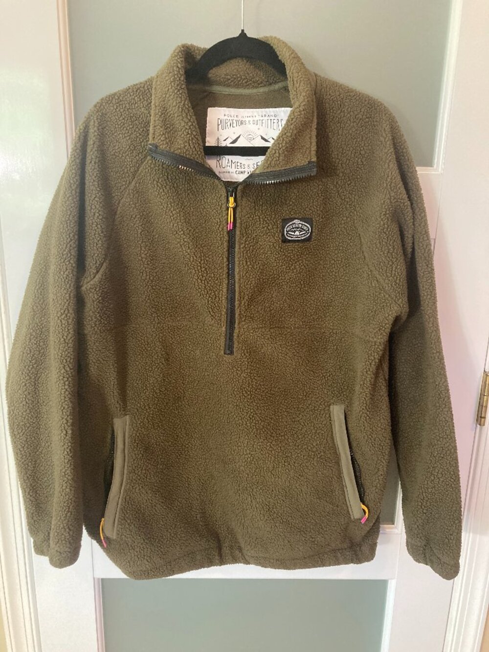 Poler Camp Sherpa Anorak Fleece 1/4 Zip Pullover Olive Green Jacket - Small